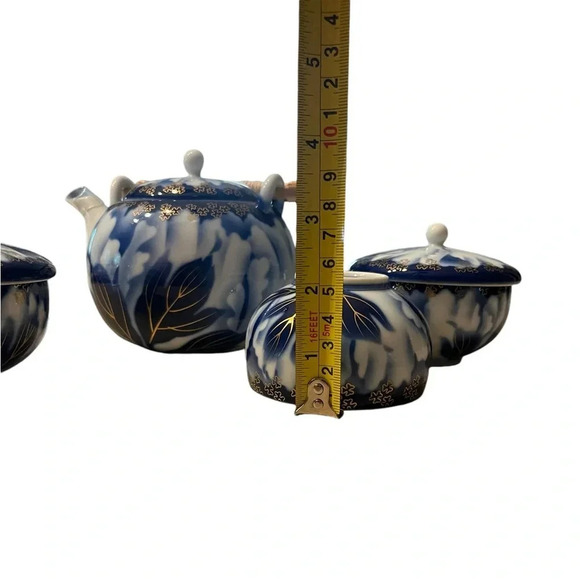 Fukagawa Seiji Peony Gold Mill Cobalt Blue Set Teapot  And 3 Tea Cups & … - Picture 13 of 15